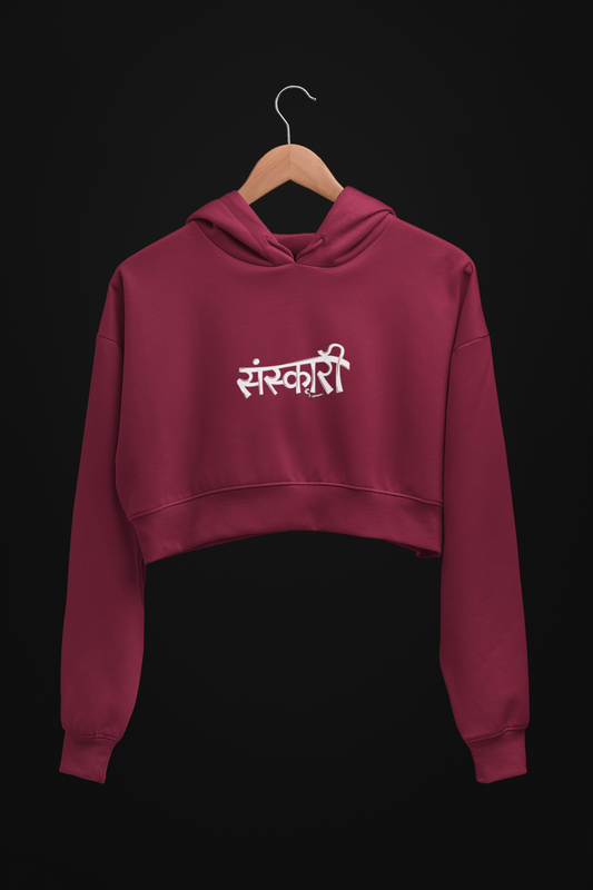 Women Sanskari Crop Hoodie